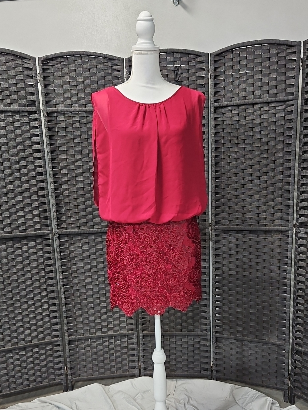 Womenโs Fuchsia Lace-Detail Dress - Stylish Evening Wear